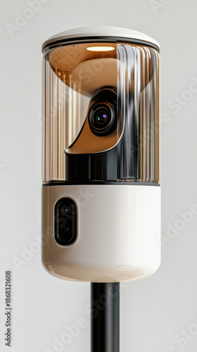 Modern dual-lens security camera with transparent casing for indoor surveillance