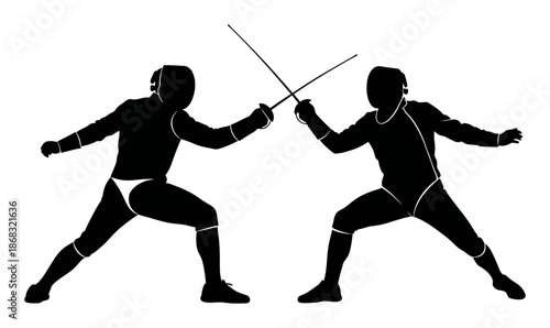 Fencing Duel - Silhouette Vector Illustration