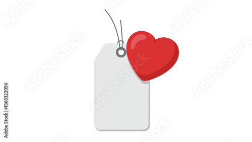 A blank grey gift tag with a red heart attached, ready for a personal message, symbolizing love and thoughtful gifting.