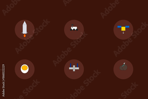 Mars Colony and Red Planet Exploration Icons. Terraforming Technology and Space Mining Symbols