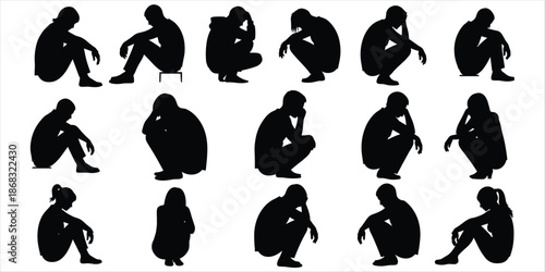 Multiple Silhouettes of People in Sad and Thoughtful Sitting Poses untitled