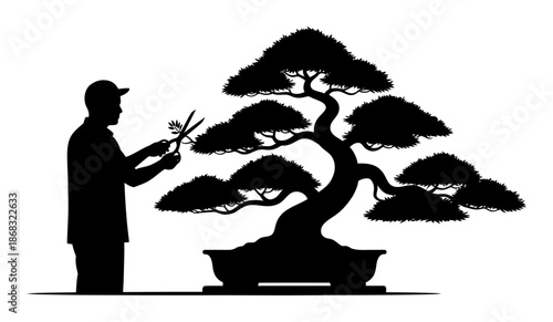Bonsai Trimming Silhouette - Minimalist Vector