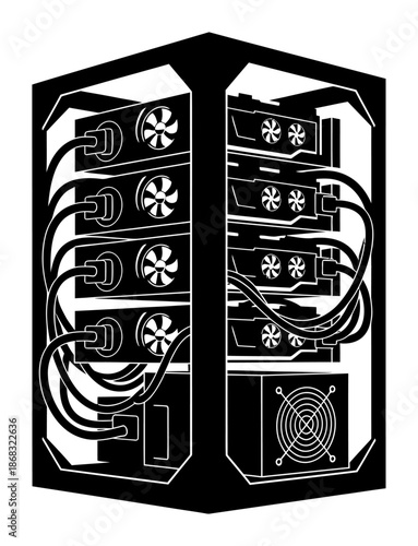 Bitcoin Mining Rig - Minimalist Vector Illustration