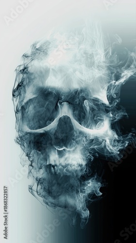 Ethereal smoke skull artwork blending vanitas and Halloween themes, perfect for impactful commercial, editorial, or creative projects seeking a haunting visual