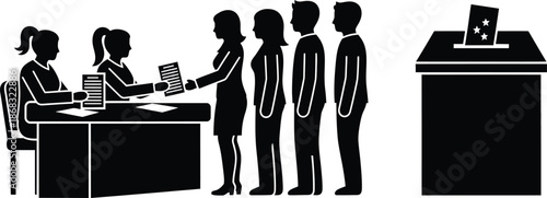Voting Line and Ballot Box Icon Election Process Silhouette Vector