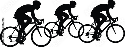 Three Cyclists Racing Silhouette Vector Icon Set