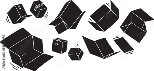 Black boxes flying through the air in motion