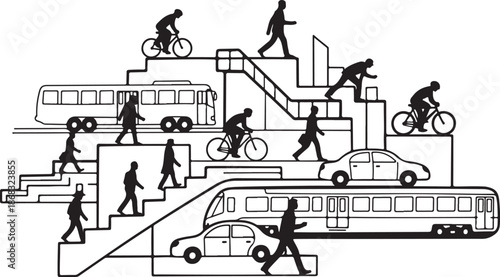 Urban Commuters in Motion Silhouette Illustration