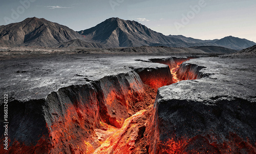 Iron ore mountains Transparent earth showing massive iron deposits, rust-red ore transforming to steel, civilization's foundation visible, mining panorama view
