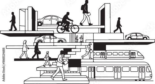 Urban City Life with Various Transportation Modes