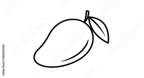 A black line drawing of a mango with leaf Vector Art