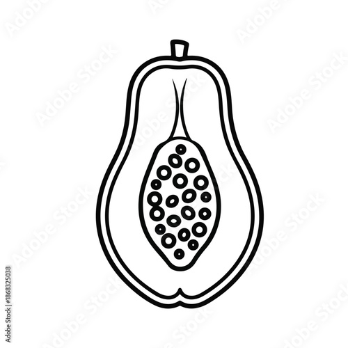 A Black and white illustration of a cut guava fruit Vector Art