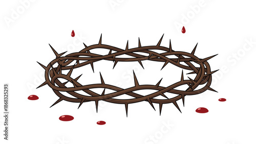 Crown of thorns with drops of blood scattered around it, evoking themes of sacrifice, martyrdom, and Christian passion.