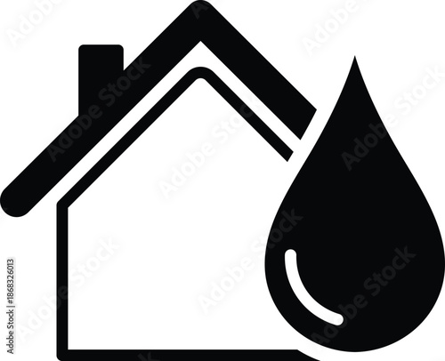 Black house with a large water drop symbol home
