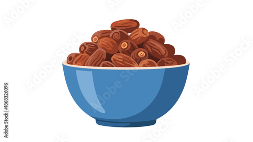Blue bowl filled with plump, ripe dates, a healthy and sweet dried fruit.