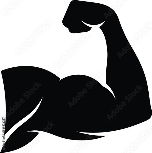 Black silhouette of a flexed bicep muscle with a clenched fist