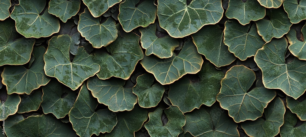 Fototapeta premium Close-up of Green Ivy Leaves on a Wall, Showcasing Natural Textures and Vibrant Foliage Details