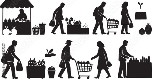 People shopping at a market with silhouettes