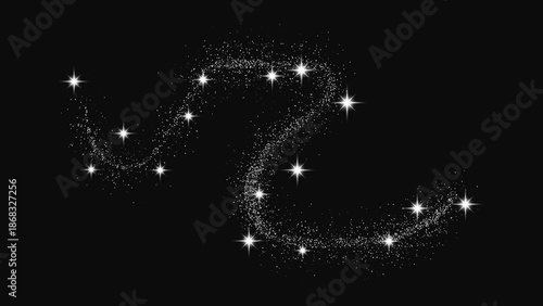 Silver glittering confetti wave and stardust