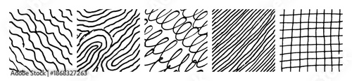 Set of monochrome hand-drawn crosshatch textures