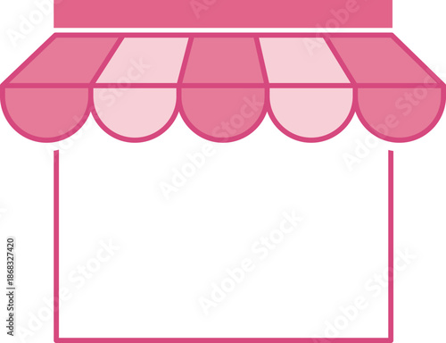 Pink shop awning with empty sign space and scalloped edge storefront
