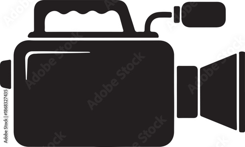 A black and white icon of a video camera