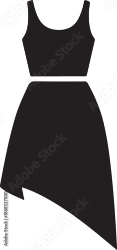 Black asymmetrical sleeveless midi dress with white accent