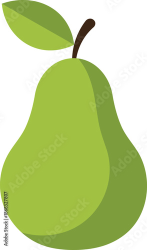 Simple green pear with leaf and stem isolated on white background fruit