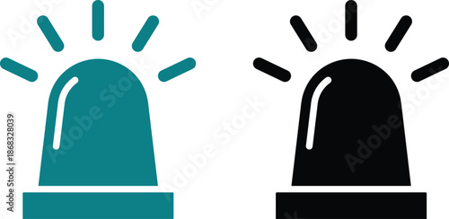 Teal and black siren lights flashing on white background alarm alert