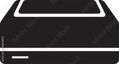 A black and white illustration of a printer