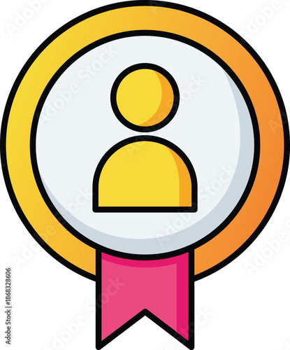 Yellow person within a gold medal with pink ribbon winner achievement