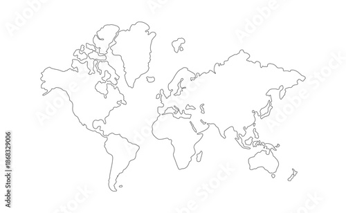 Wallpaper Mural World map in line style. Simple all continents silhouette in minimal outline thin shape. Vector flat Illustration. Torontodigital.ca