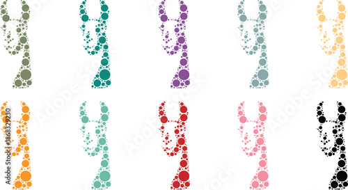 Retro telephone icons made of colorful dots, Vintage phone dot mosaic icons