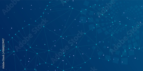 Network style background with glowing nodes and lines, abstract digital web on blue gradient