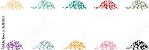 Colorful armadillo silhouettes made of circles, Armadillo animal mosaic silhouettes