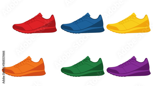 Colorful athletic shoes collection for sports and fitness activities