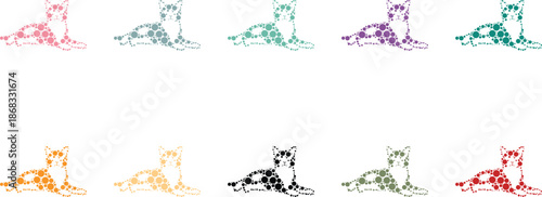 Relaxed dot art seals in multiple hues, Seal sea lion mosaic silhouettes