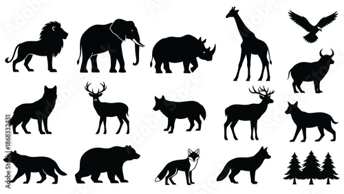 Collection of Wild Animal Silhouettes Vector Set