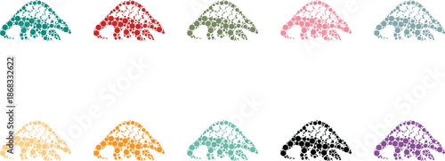 Colorful dot art armadillo silhouettes on white background, Armadillo mosaic icons