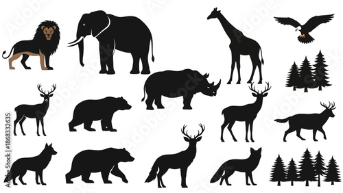 Collection of Wild Animal Silhouettes Vector Set
