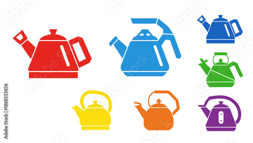 Colorful kettle collection vector illustration of teapots in various hues
