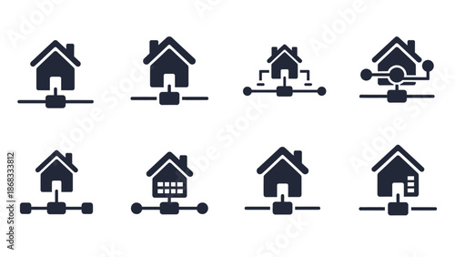 Networked houses icon set connectivity symbols for modern living