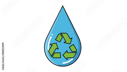 Recycling Symbol Inside Water Droplet Representing Conservation Efforts in Environmental Protection