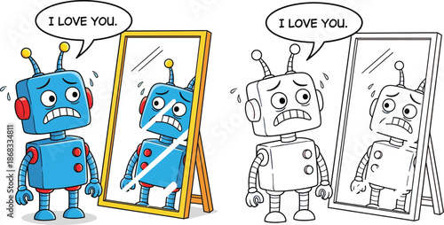 Sad Robot Confessing I Love You to Reflection Humorous AI for Self Love Technology and Emotional Themes