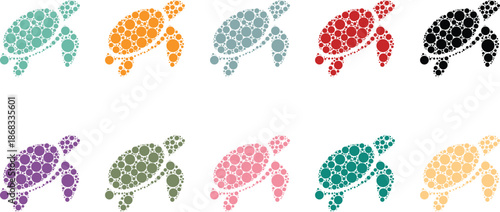 Colorful turtle icons composed of circles, Sea turtle circle mosaic icon set