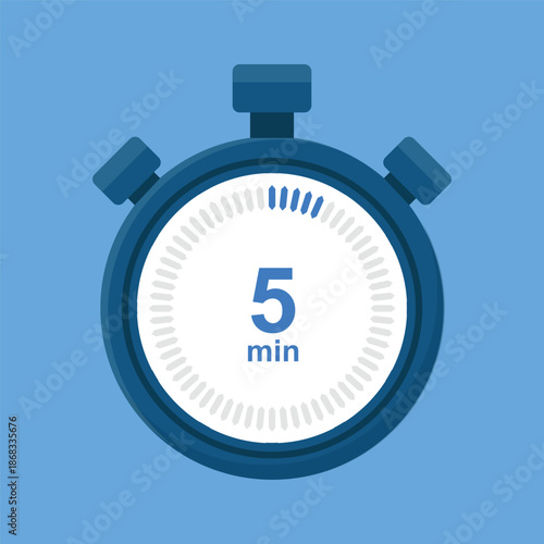 5 minutes timer, stopwatch vector icon. Stopwatch icon in flat style. Vector stock illustration.