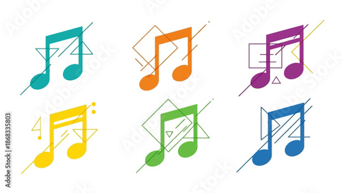 Colorful musical notes in geometric design perfect for music related projects