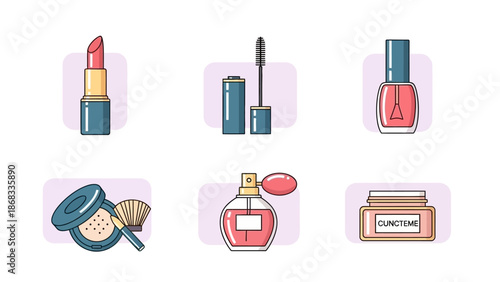 Cosmetics collection lipstick mascara nail polish powder perfume and cream