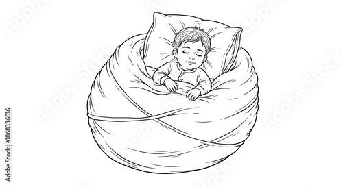 Baby sleeping in bean bag chair sketch