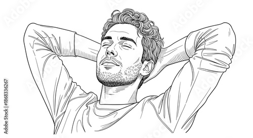 Man relaxing with eyes closed sketch